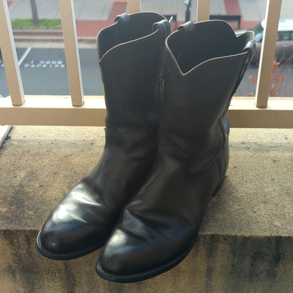 Frye Duke Roper Mid Height Black Leather Boots - Picture 2 of 6